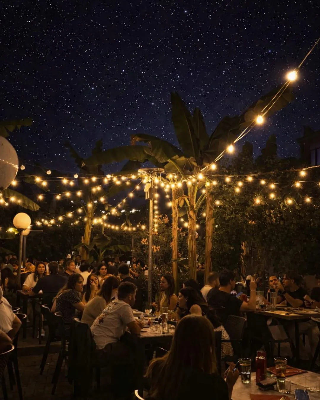 Giardino di sera con luci e cielo stellato - Cittadella Parma